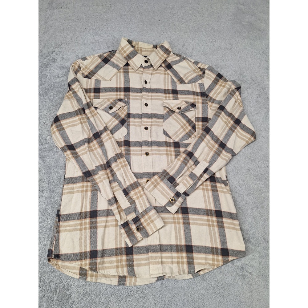 Wrangler Mens Plaid Western Flannel Shirt Long Sleeve Tan Beige Medium